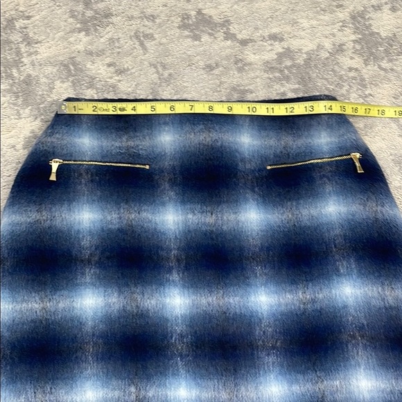 Kate Spade Blur Plaid Soft Wool Blend Zip Pocket Skirt Blue Straight Pencil - Picture 5 of 10